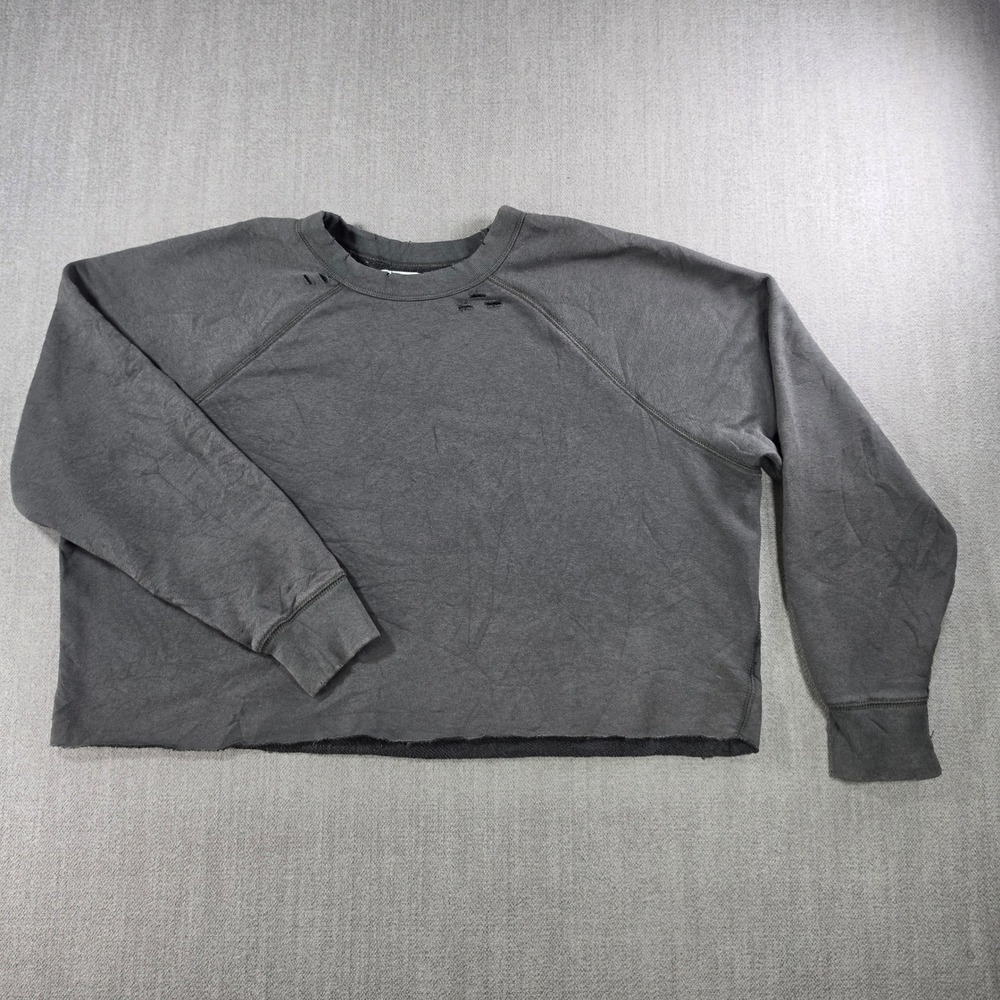 Aerie Sweatshirt Women Medium Black Distressed Raw Hem Raglan Pullover